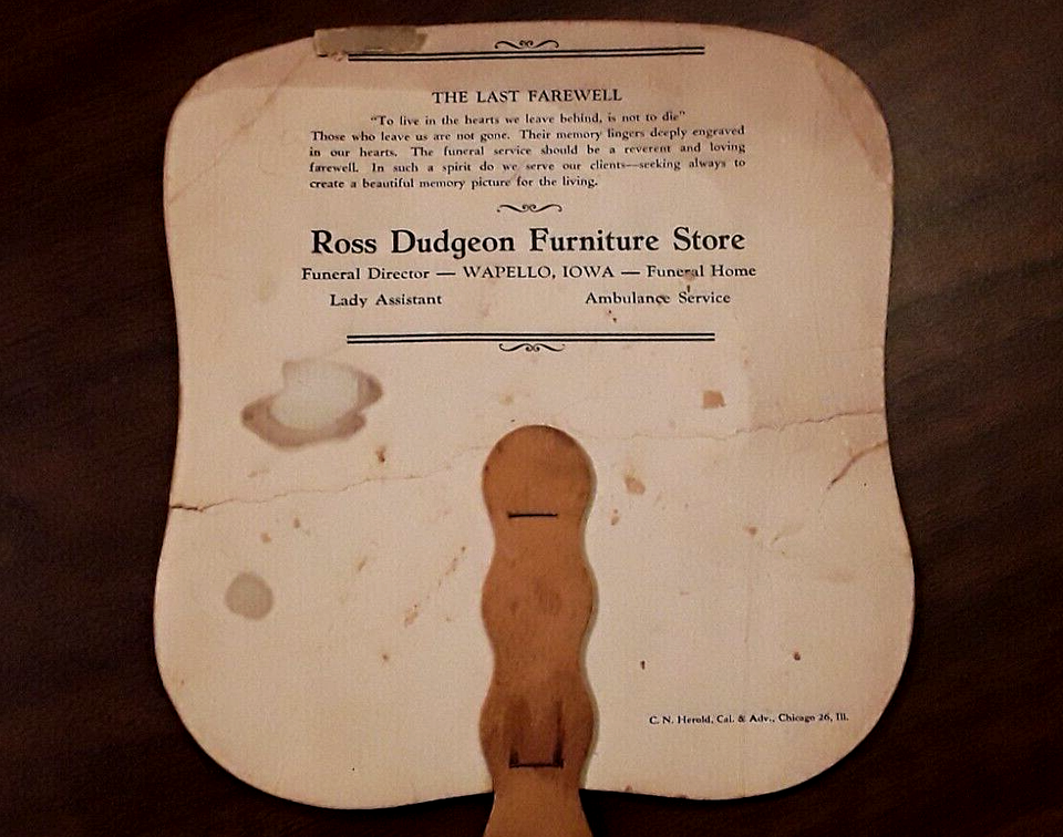 Old LAST SUPPER Litho HAND FAN Ross Dudgeon Furniture Funeral Home