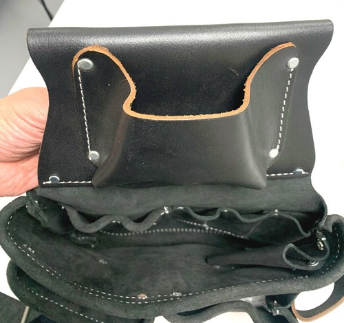 Black Professional Single Tool Belt Genuine Leather 3 Large pocket Hammer Loop - 第 2/6 張圖片