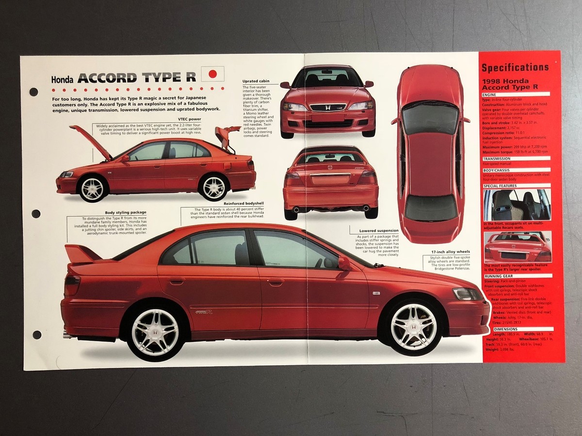 1998 Honda Accord Type R Poster, Spec Sheet, Folder, Brochure