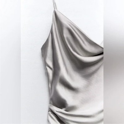 zara silver silk dress Grey satin dress ZARA M (8-10) Like new