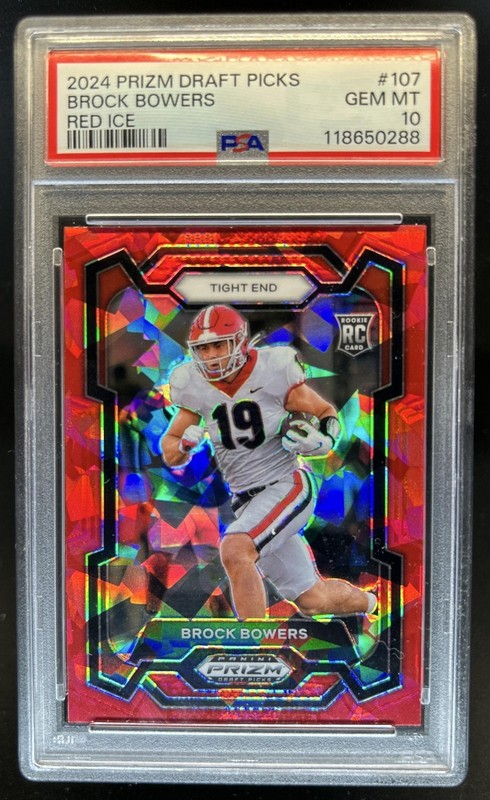 2024 Panini Prizm Collegiate Draft Picks Brock Bowers RC Red Ice #107 PSA 10