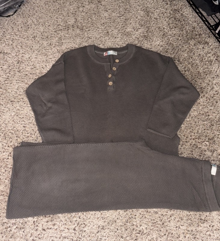 Free People Beach Hailee Set Waffle Knit Thermal Loungewear Medium Grey