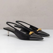 Gucci Tigerhead Black Suede/Leather Slingback Pumps, Size 36.5 6.5 US