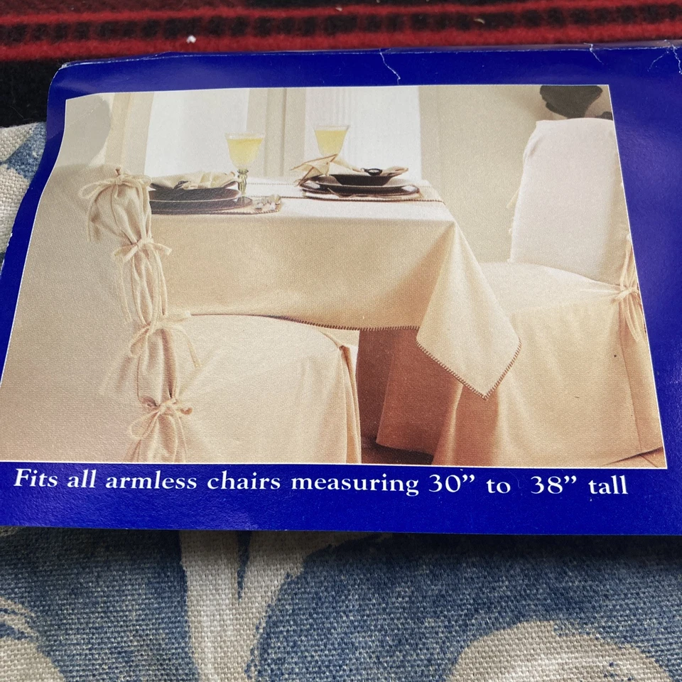 Cubierta de silla de comedor Sure Fit 1998 de colección sin brazo EE. UU. beige floral sobre algodón azul Foto 4 de 4