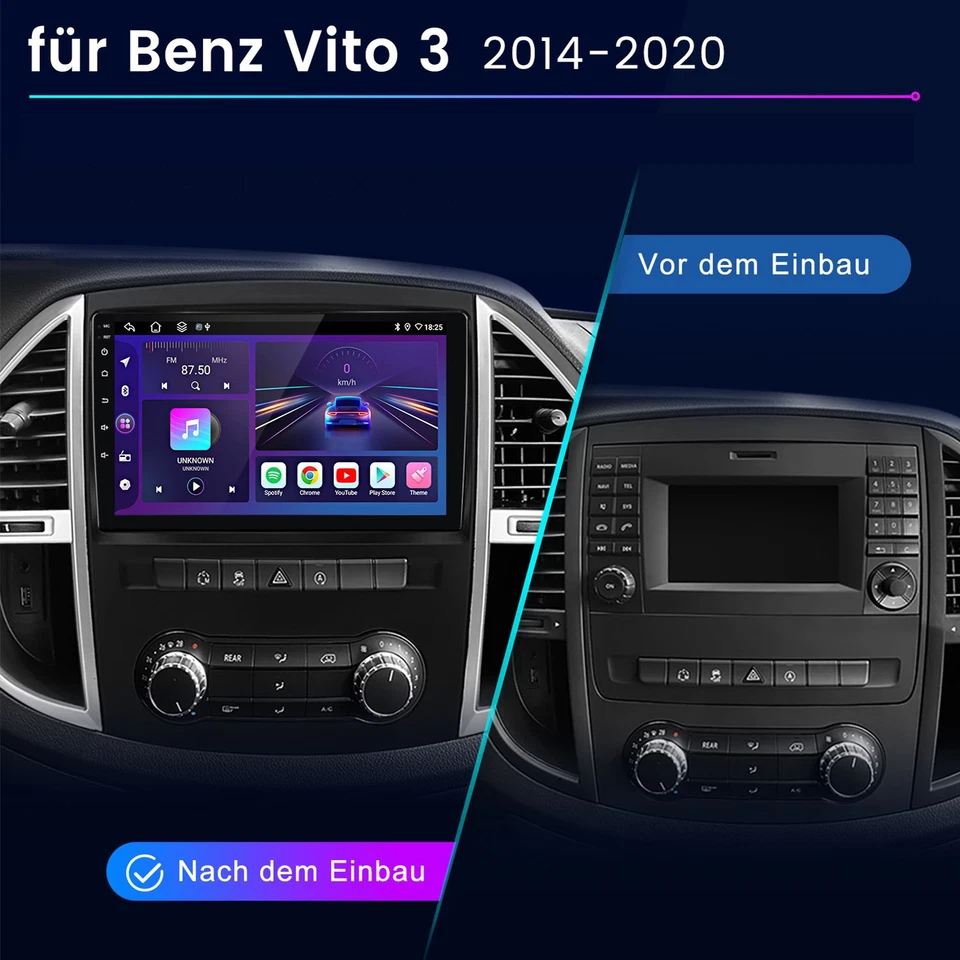 8 Kern Android 14 Autoradio für Benz Vito 3 2014-2020 GPS Navi CarPlay 4G DAB+ - Bild 2 von 4