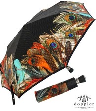Doppler Regenschirm Manufaktur Damen Taschenschirm Automatik Pfauenfeder