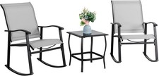 3 Piece Outdoor Rocking Bistro Set Textilene Fabric Small Patio Furniture Set