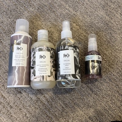 R+Co Lot Of 4 Dallas Thickening Shampoo And Spray Zig Zag & Two Way Mirror