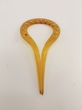 Art Deco 1920s Celluloid Lucite Hair Comb Rhinestones Blonde 2 Point Stunning