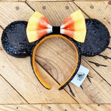 Disney- Parks Candy Corn Sequin Minnie Mouse Ears Bow Halloween Headband NWT