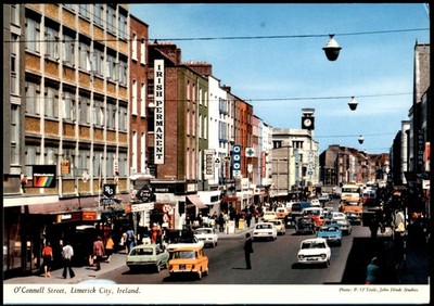 Vintage O'Connell Street Limerick City Ireland John Hinde Postcard 1970s