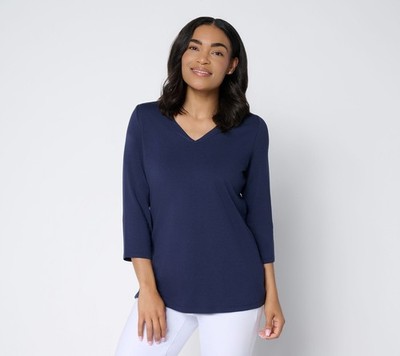 Belle by Kim Gravel Primabelle Knit Victory V-Neck Top Twilight 4X New