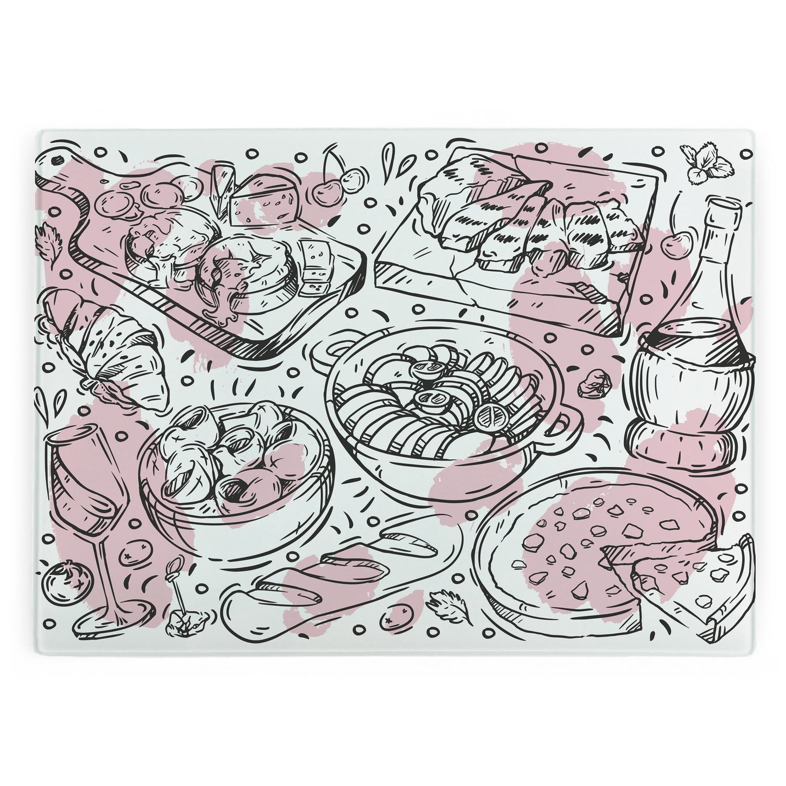 French Food Themed Glass Worktop Saver - Novelty Kitchen Cutting Board Gifts