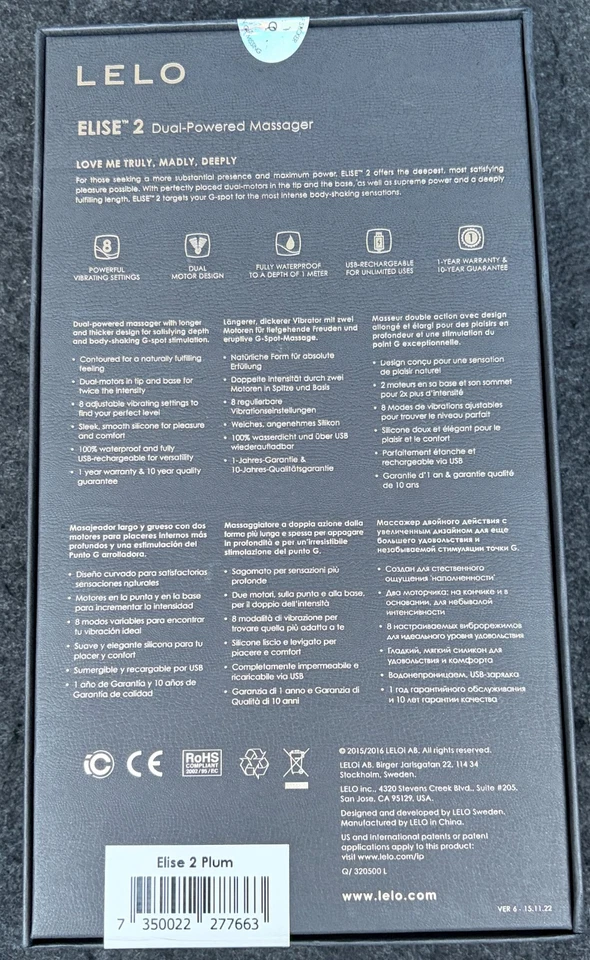 Masajeador ciruela LELO Elise 2 doble alimentación Foto 2 de 2