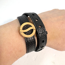 Philip Stein Horizon Bracelet Rose Gold Plate Double Wrap Black Leather Small