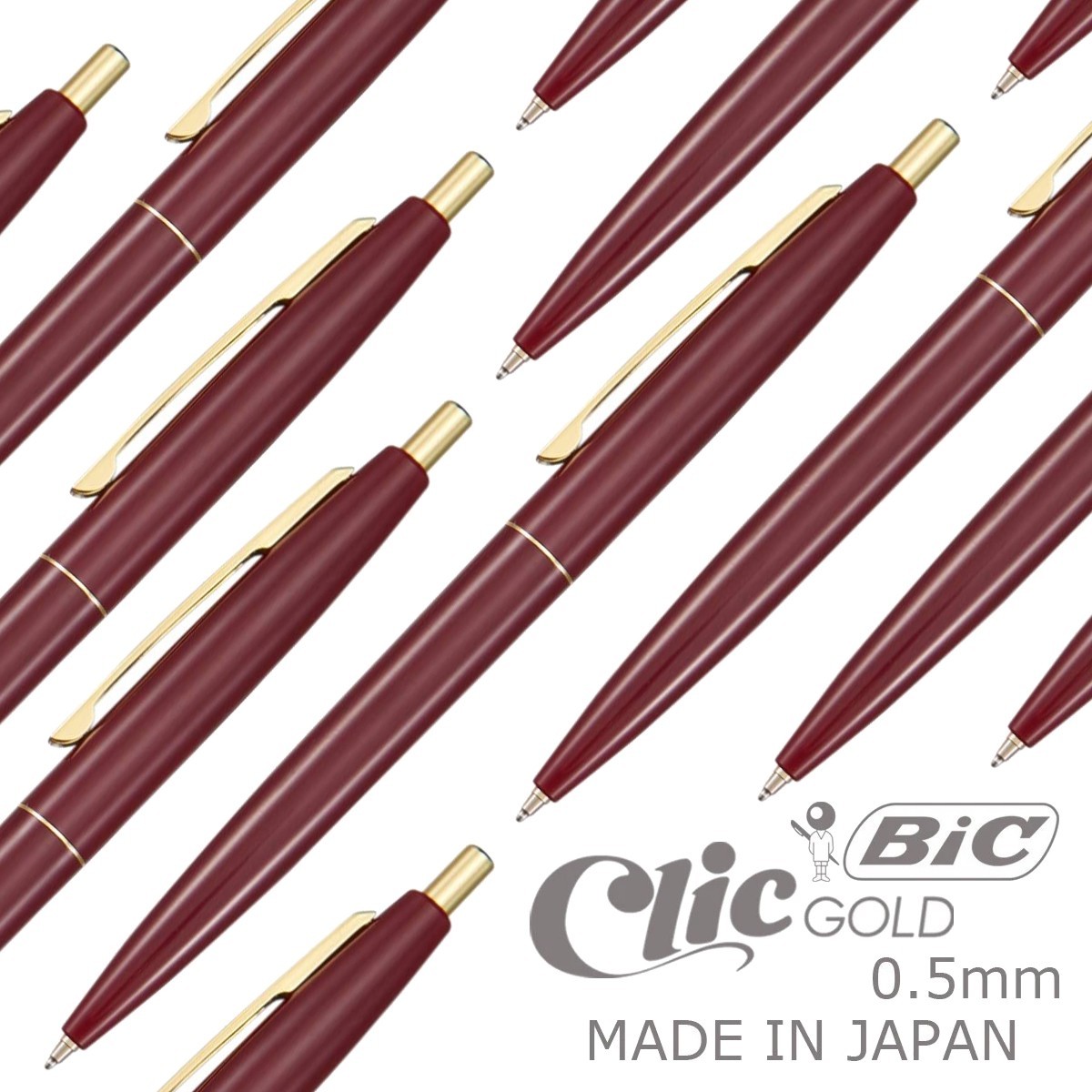 BIC Clic GOLD Classic Ball-Point Pen 12pcs Set 0.5mm Burgundy Made