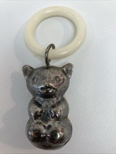  RefJOH42 Vintage baby rattle bear silver plated