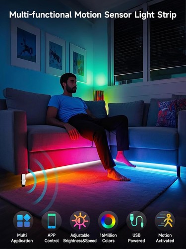 Motion Activated LED Light Strip, 16.4FT Sensor 16.4FT, Multicolor - Picture 3 of 6