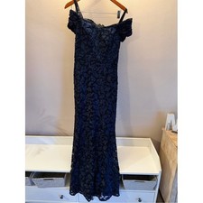 Laundry by Shelli Segal Navy Blue Off the Shoulder Floral Gown Dress 6