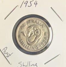 1954 Australian Silver 1/- One Shilling QUEEN Elizabeth II  (very Fine)