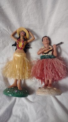  2 Hawaiian Hula Girl & Boy Doll 6.5'' &7'' Dashboard Figurine                