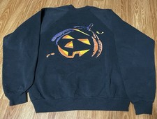 Vintage Halloween Sweatshirt XL Hanes Pumpkin Trick or Treat Spooky Neon Graphic