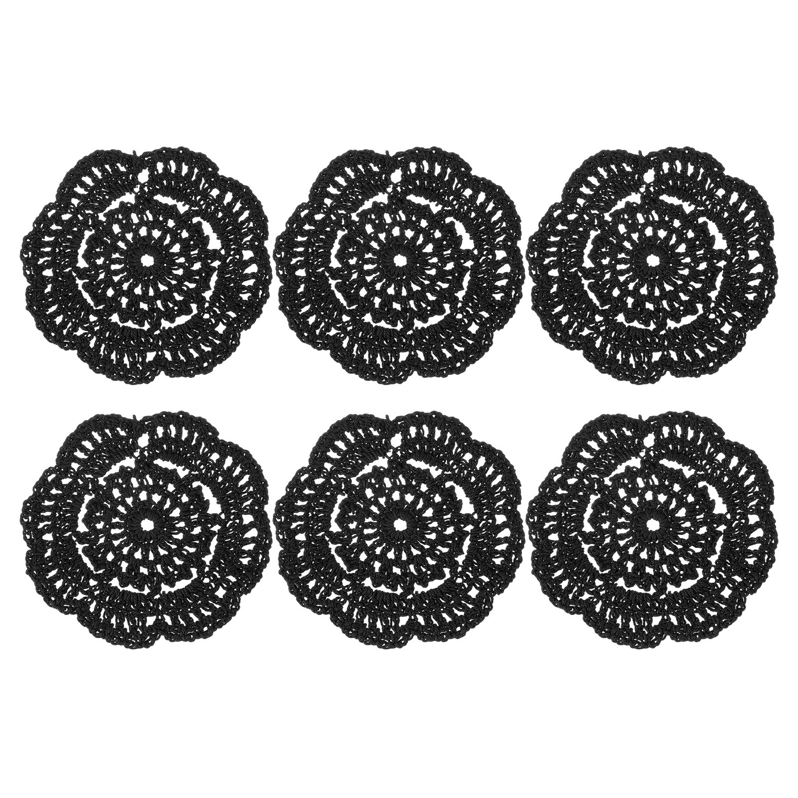 6Pack Crochet Handmade Doilies 4" Placemats Lace Coasters Black