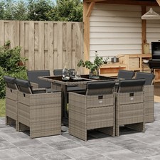 Gray PE Rattan Patio Dining Set of 8 Foldable 8-Seater Outdoor Table and Chairs