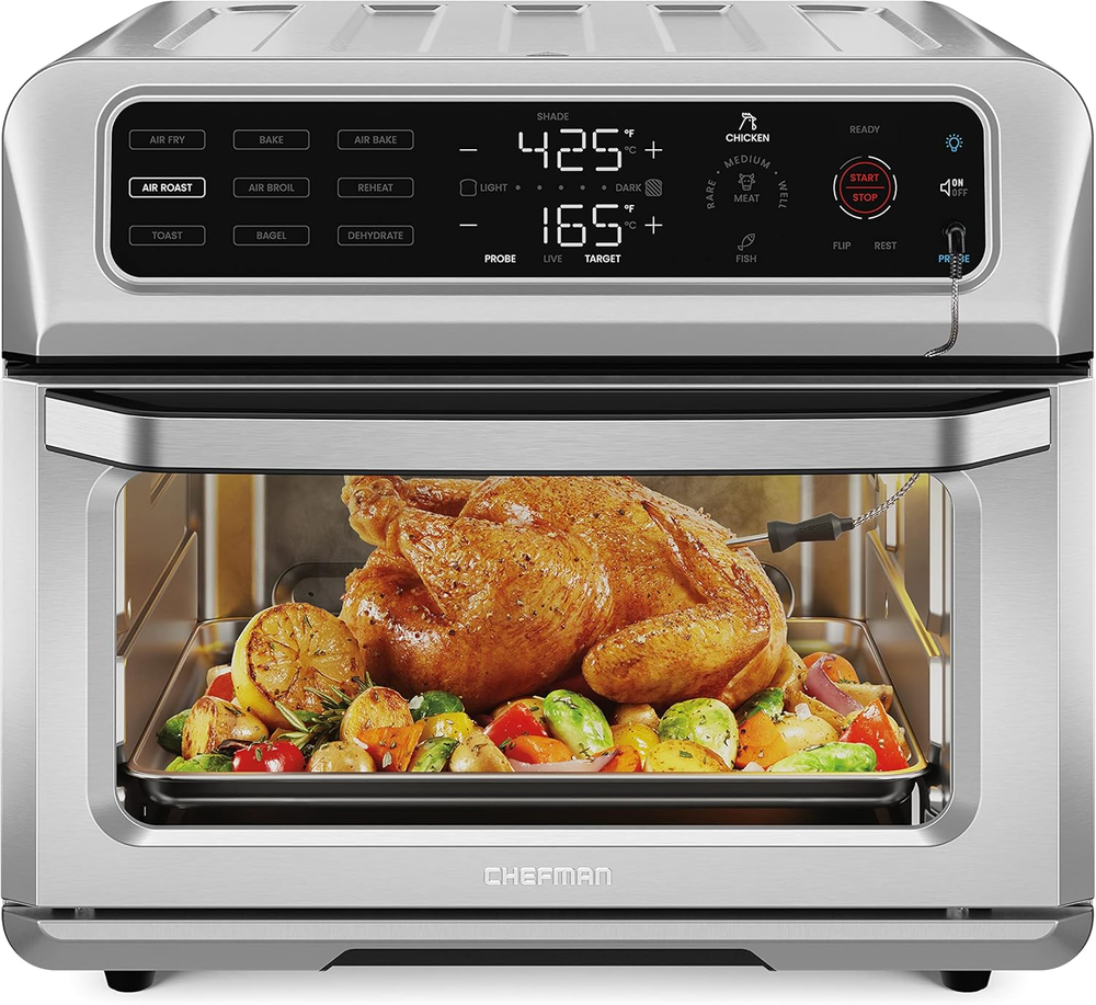 12-in-1 Stainless Steel Air Fryer Toaster Oven Combo with Probe Thermometer