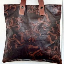 FALOR le Borse Brown Embossed Leather Tote Bag with Sienna Tooling