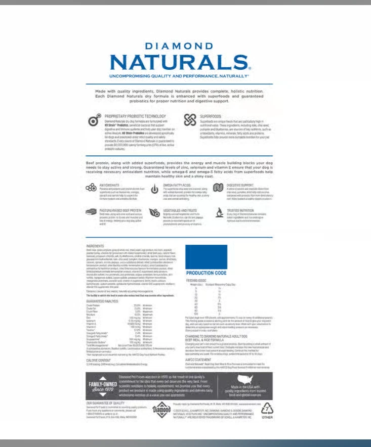 Diamond Naturals Adult Dog Beef Meal & Rice Formula Dry Dog Food 40lb bag 🔥🔥🔥 - Image 4 of 4