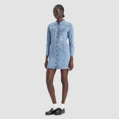 levi's denim dress long sleeve Denim Midi Shirt Dress - Medium Wash