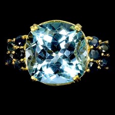 925 Anello Argento Sterling Cuscino Svizzero Blu Topazio 15mm Zaffiro Gemma Sz