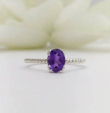 Elegant Purple Amethyst Solitaire Twisted Ring 925 Sterling Silver Ring For Her