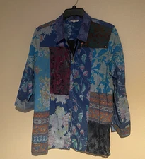 John Mark Women's Blouse Patchwork Floral W/Highlights of Velvet Size XL