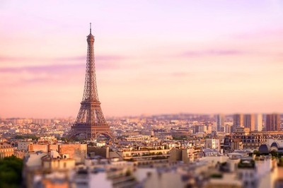 Sunset over Eiffel Tower in Paris Photo Art Print Poster 24x36 inch