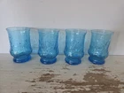 Vintage Anchor Hocking Rainflower Glasses Tumblers 70’s Aqua Blue Set/4