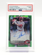 SAMMY STAFURA 2025 BOWMAN CHROME 1ST ROOKIE AUTO GREEN LAVA /99 PSA 9 Q6808