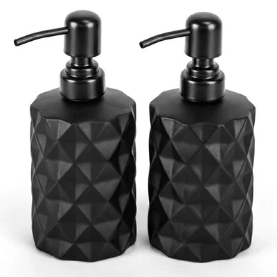 Distributeurs de savon en verre noir à pompe salle de bains 2x lotion - Photo 1/4