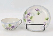 Vintage Japanese Handpainted Teacup And Saucer Set Purple Floral With Gold Trim