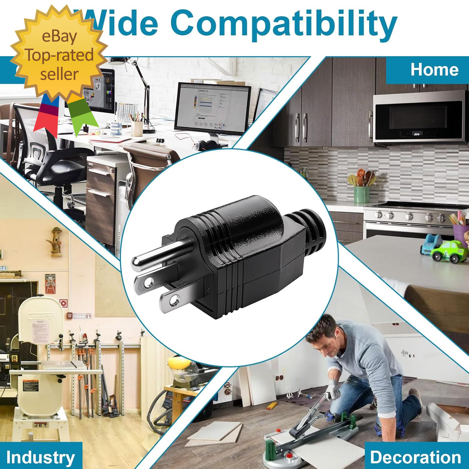 Electrical Replacement Plugs Male End Extension Cord 125V 15A 2Pole 3Wire 2 Pole