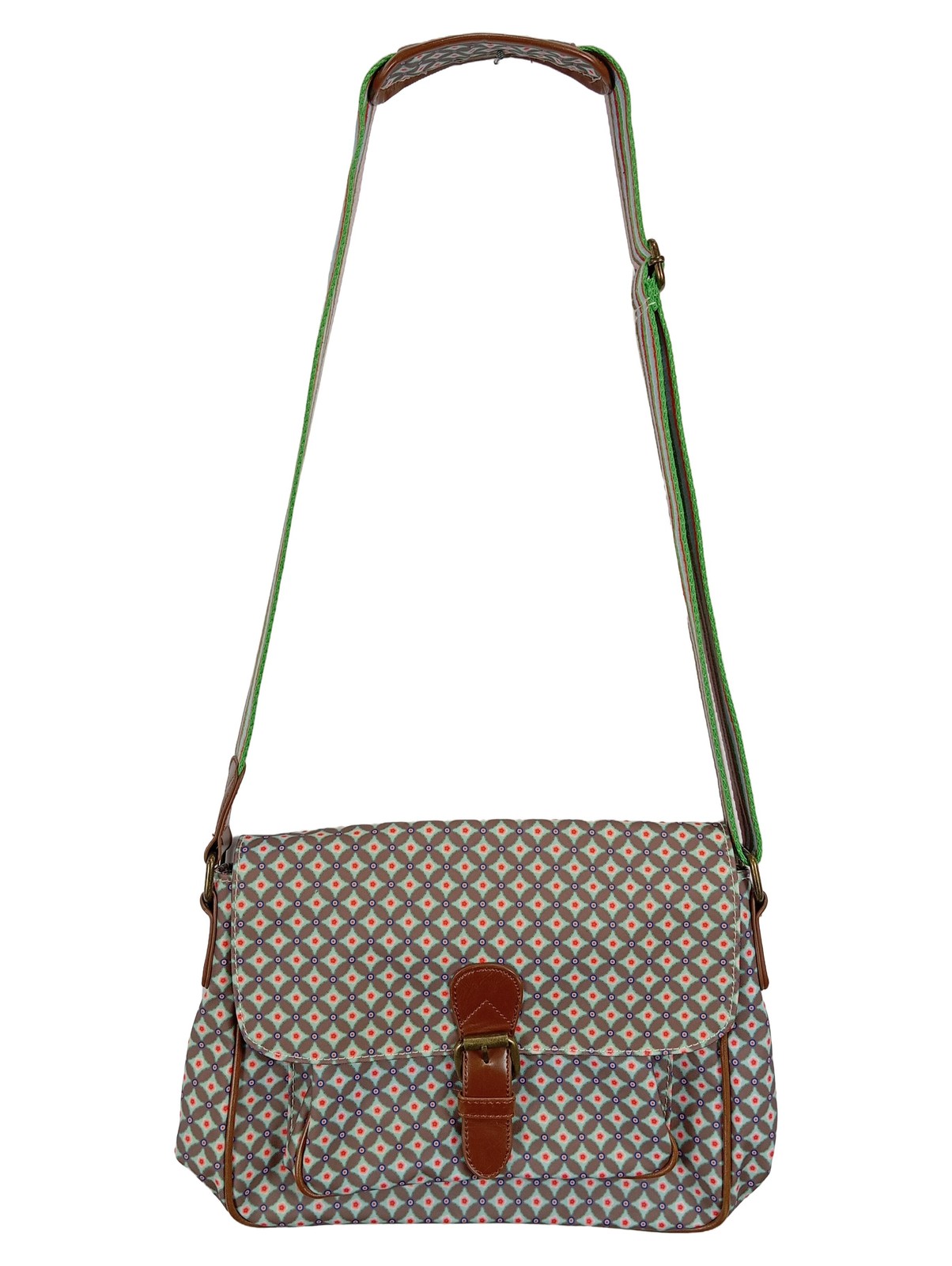 Borsa donna tracolla messenger bag fantasia geometrica dettagli pelle multicolore