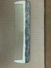 Vintage Comb Silver Plate Floral 7.25  Heavy Ornate Embossed