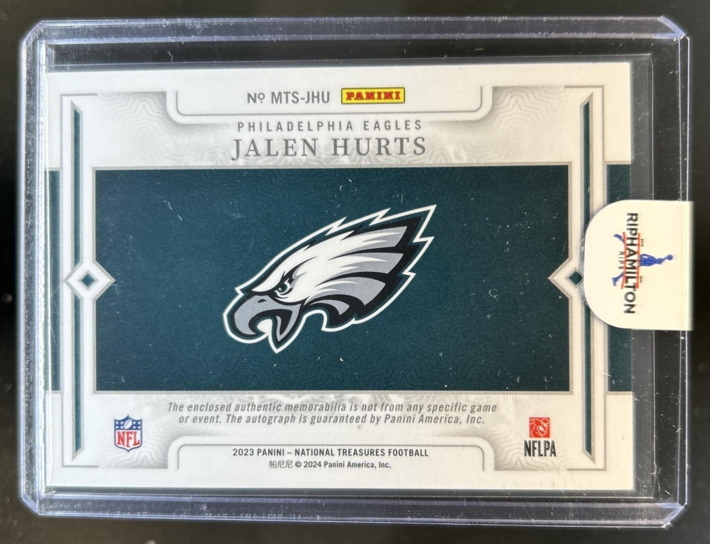 2025 National Treasures Jalen Hurts 2023 Playoff Football Jersey Auto #/49 #2 view 2