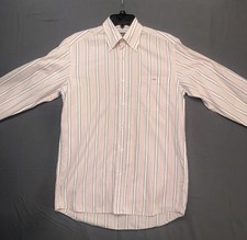Lacoste Men's Pink, White, Light Blue Striped Button Down Shirt Size Small C14