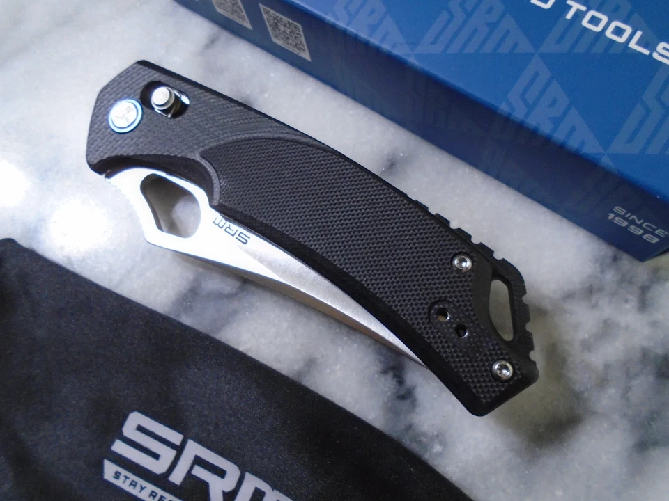 Navaja de bolsillo SRM con rodamiento de bolas pivote Ambi Lock Sandvik D2 negra G10 9202 8,10" OA Foto 4 de 4