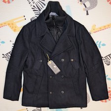 Men's Debenhams Fit for Purpose Wool Blend Peacoat Military Jacket Blue Large