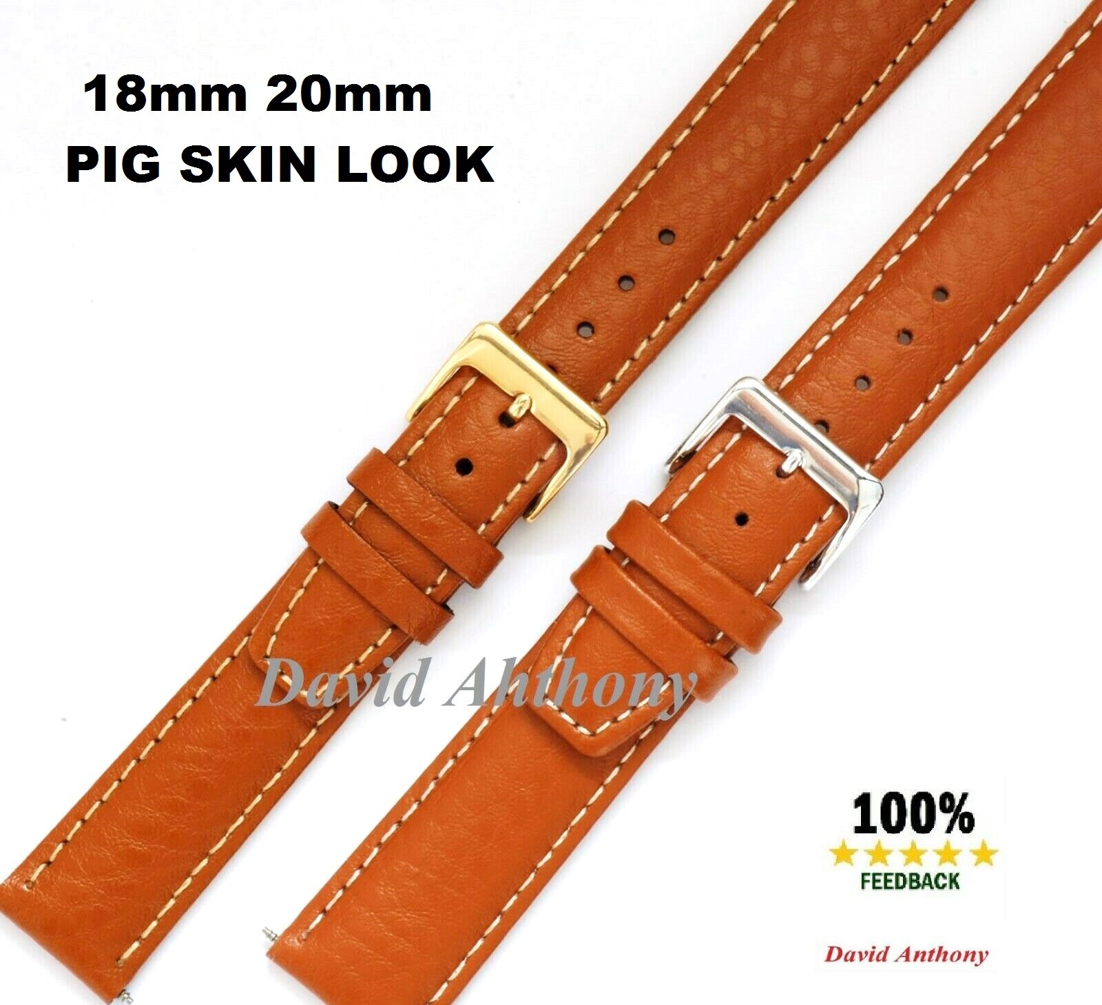 Mans Mens LEATHER WATCH STRAP 18mm 20mm Tan Light Brown Genuine Pigskin Look eBay