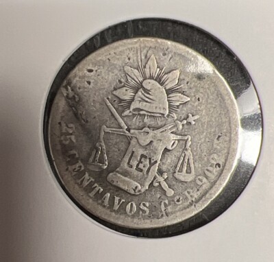 1888 MEXICO 25 Centavos Silver Coin, Guanjuato Mint Second Mexican