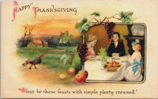 Antigua Postal Feliz Acción de Gracias Cena Familiar Bendición Fiesta Simple Abundancia 1921